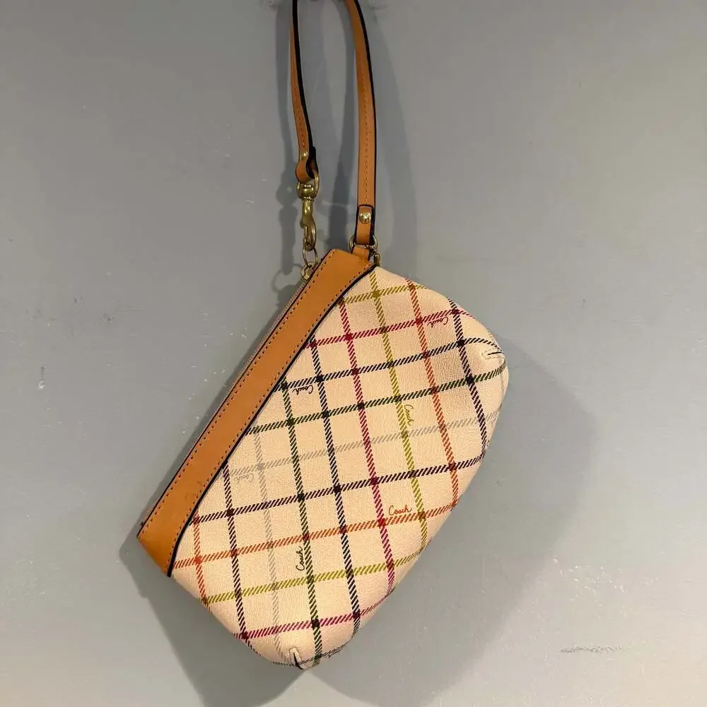 Coach Multicolor Plaid Wristlet – Canvas & Leather Trim - Picture 2 of 3